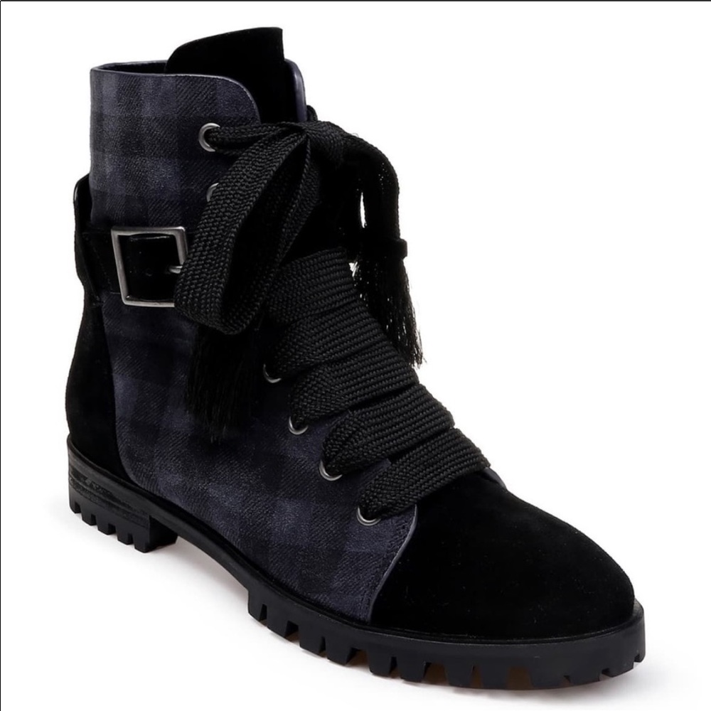 Splendid Celine Black Gray Ankle Boot Plaid 10
